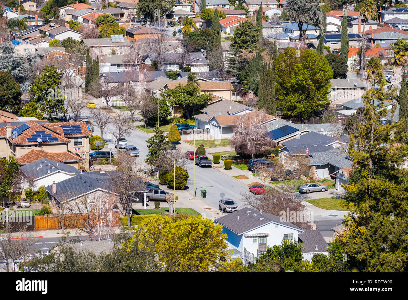Vista aerea del quartiere residenziale di San Jose, South San Francisco Bay Area, California Foto Stock