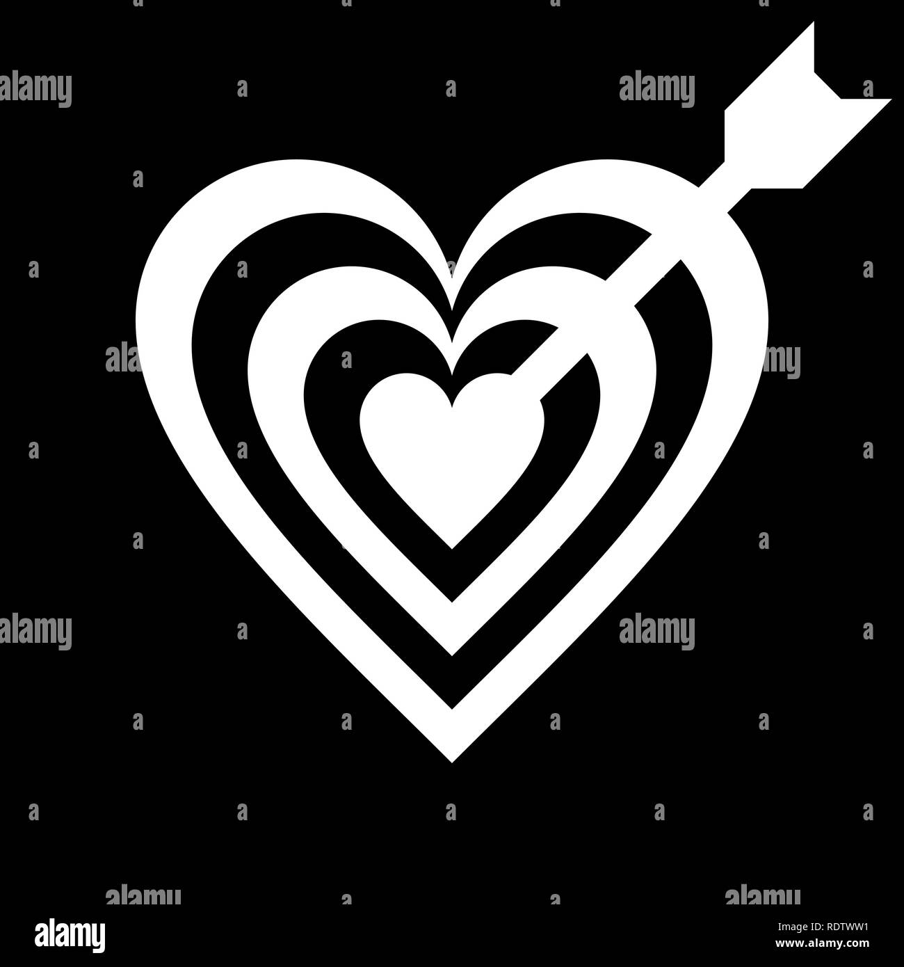 Cuore di destinazione con il simbolo freccia icona - bianco semplice, isolato - illustrazione vettoriale Illustrazione Vettoriale