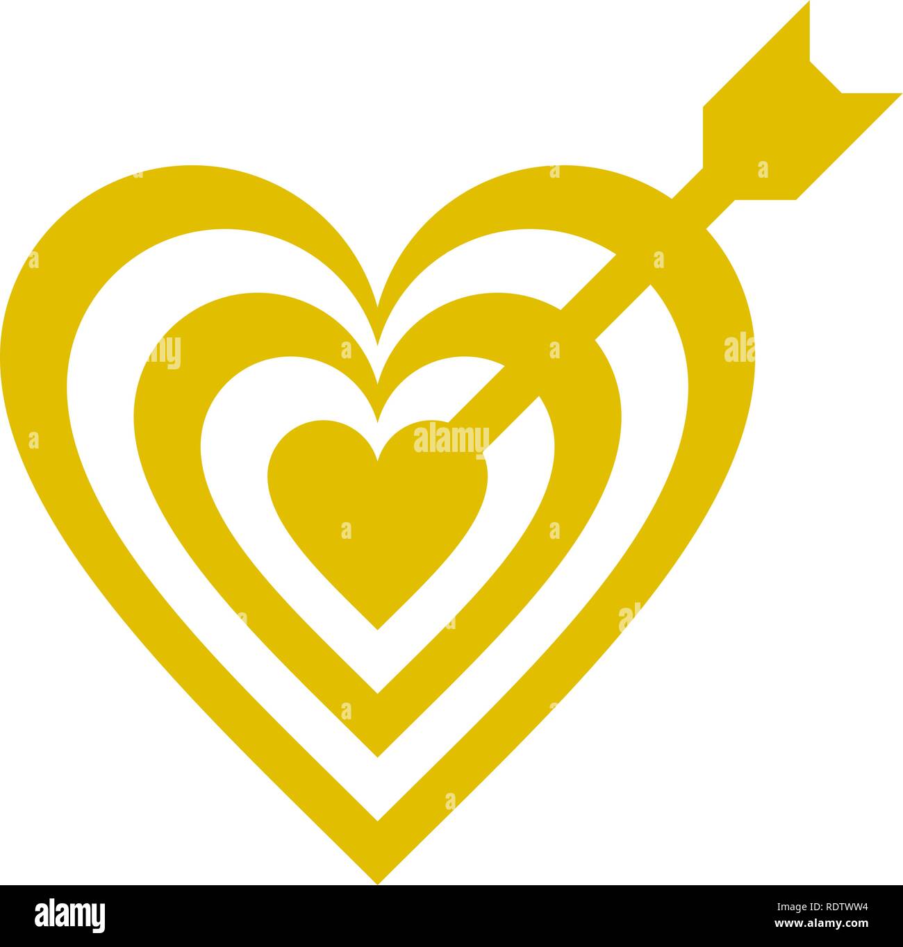Cuore di destinazione con il simbolo freccia icona - golden semplice, isolato - illustrazione vettoriale Illustrazione Vettoriale