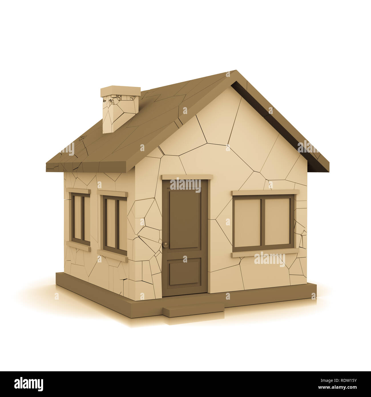 3D Casa con crepe su sfondo bianco illustrazione Foto Stock