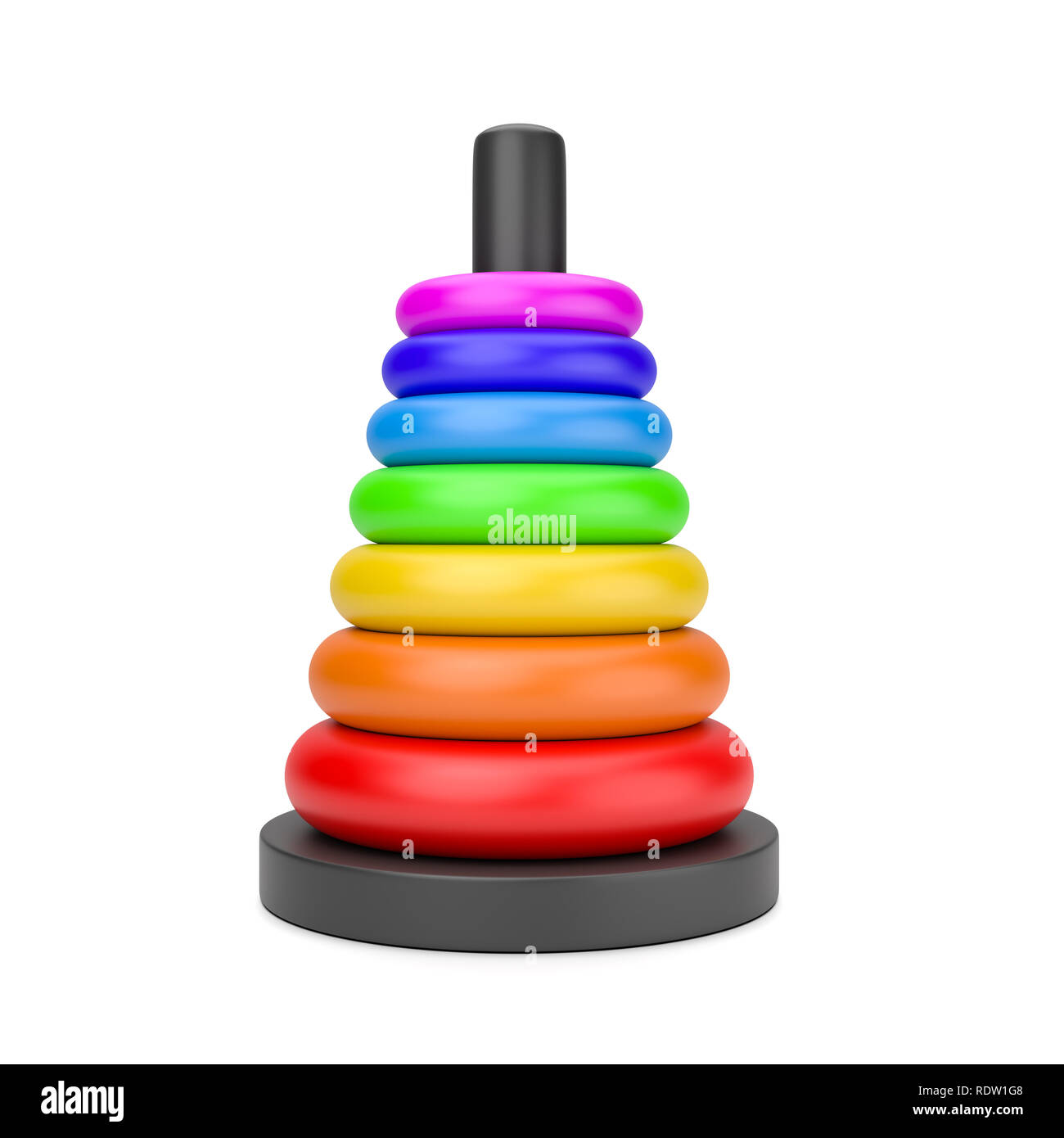 Pila di plastica colorati dischi in ordine ascendente su sfondo bianco 3D illustrazione Foto Stock