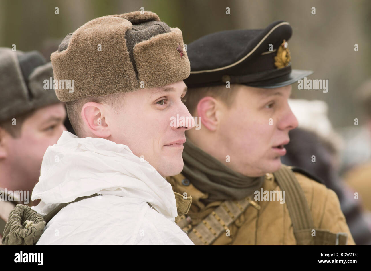 Il parco Ekaterinhof, San Pietroburgo (Russia) - 23 Febbraio 2017: militare ricostruzione storica degli eventi della II Guerra Mondiale. Foto Stock