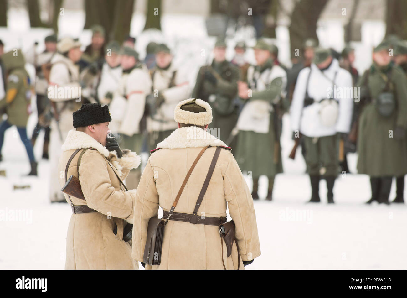 Il parco Ekaterinhof, San Pietroburgo (Russia) - 23 Febbraio 2017: militare ricostruzione storica degli eventi della II Guerra Mondiale. Foto Stock