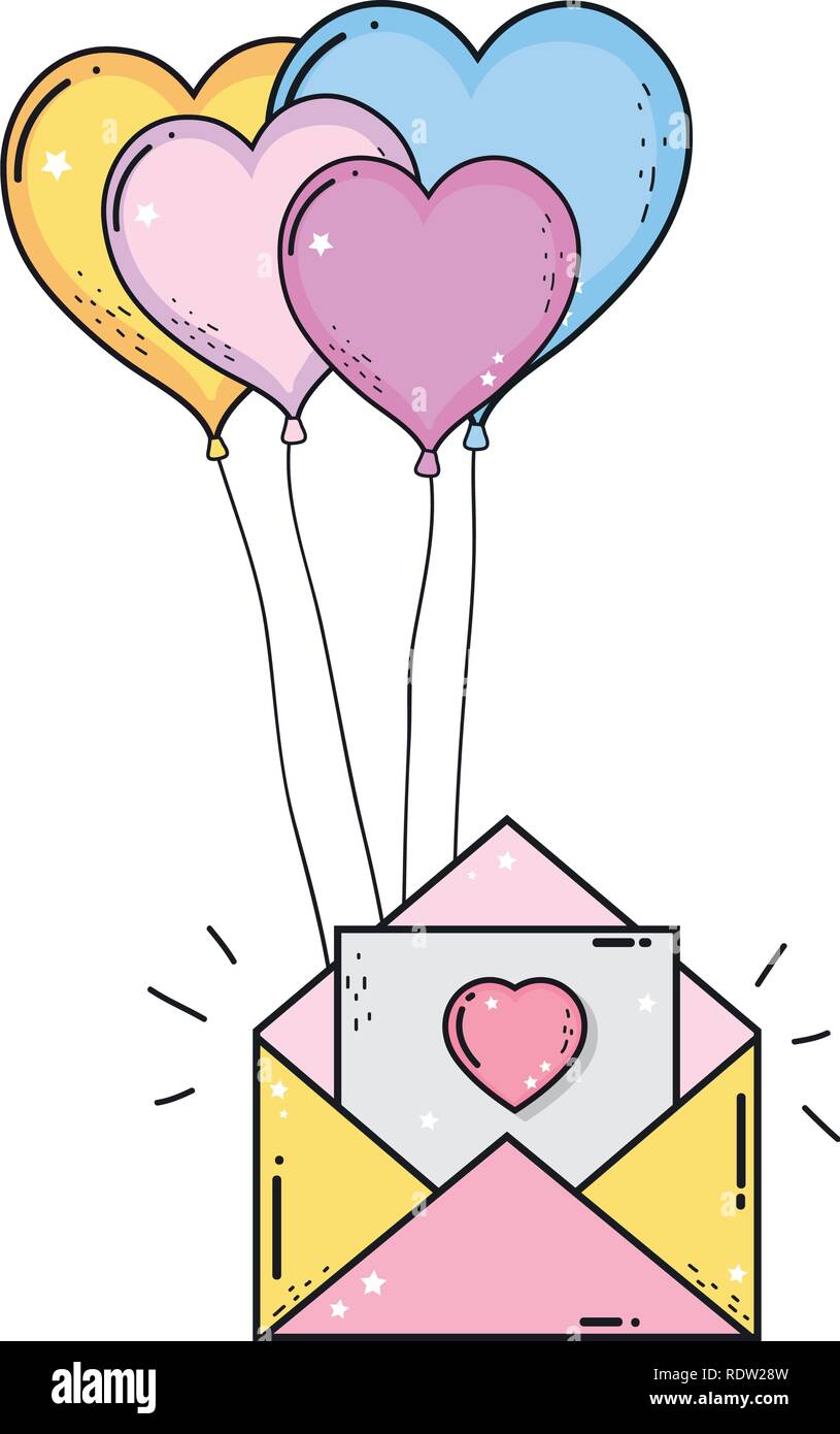 Busta con palloncini elio forma di cuore Illustrazione Vettoriale