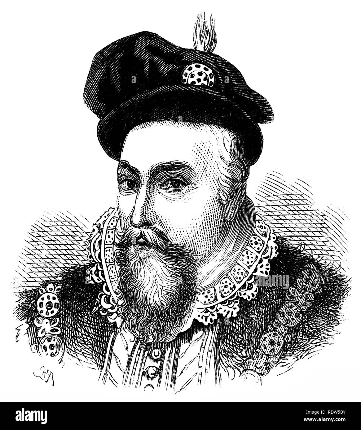 Robert Dudley, conte di Leicester, e padre di Sir Robert Dudley. Il ritratto sembra essere dopo uno di Hendrik Goltzius. Foto Stock