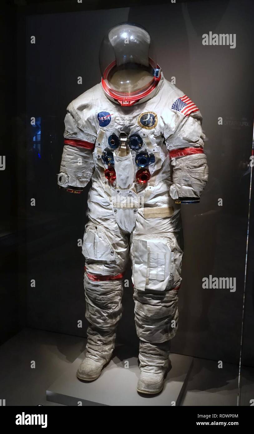 Apollo A7L spacesuit, indossato da Alan Shepard, Apollo 14 missione, ILC Industrie - Kennedy Space Center - Cape Canaveral, in Florida - Foto Stock