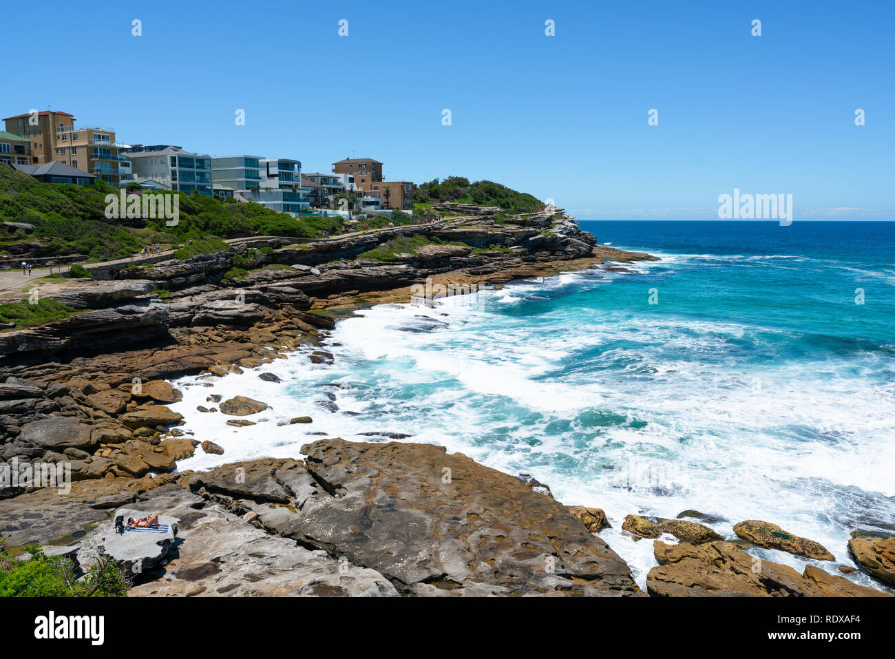Vista del punto di coniugi Mackenzie e Bondi a Bronte passeggiata costiera percorso in Sydney NSW Australia Foto Stock
