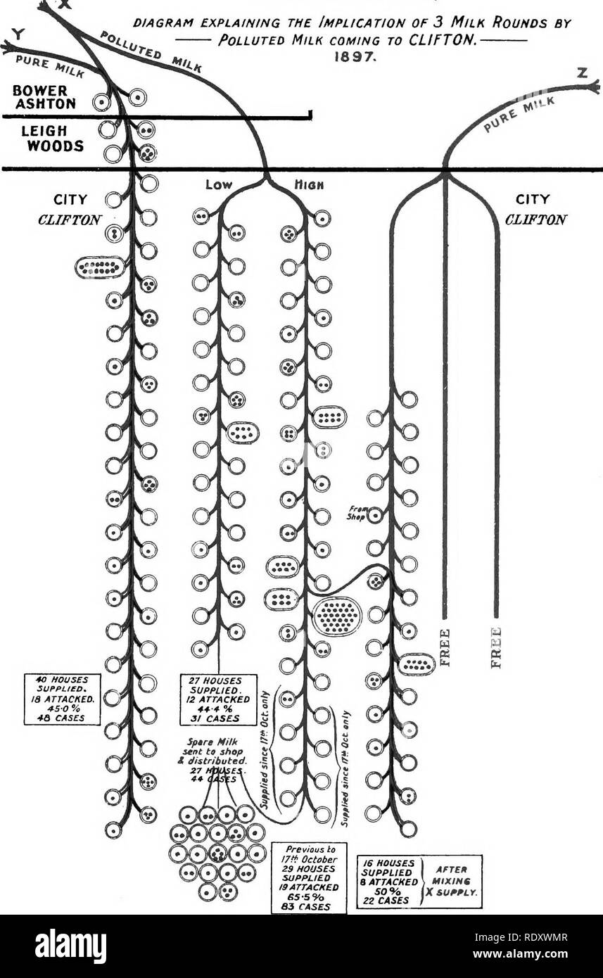 . Il latte e la sanità pubblica. Latte; sanità pubblica. Città di Bristol. Diagramma che spiega l'implicazione di 3 turni di latte da latte inquinata proveniente da CLIFTON. 1897.. le case in dotazione 8 allegata ) mxiNs divano X APPROVVIGIONAMENTO. ZZ CASI. Si prega di notare che queste immagini vengono estratte dalla pagina sottoposta a scansione di immagini che possono essere state migliorate digitalmente per la leggibilità - Colorazione e aspetto di queste illustrazioni potrebbero non perfettamente assomigliano al lavoro originale. Savage, William G. (William George), 1872-1961. Londra, Macmillan e Co. , Limitata Foto Stock