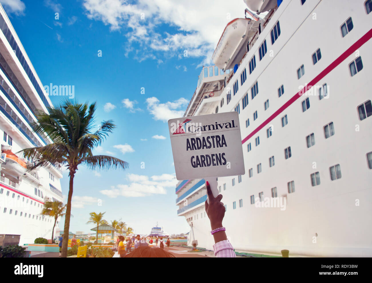 NASSAU, BAHAMAS - Gennaio 7 ,2019.navi da crociera ormeggiata nel porto di Nassau.Per solo uso editoriale Foto Stock