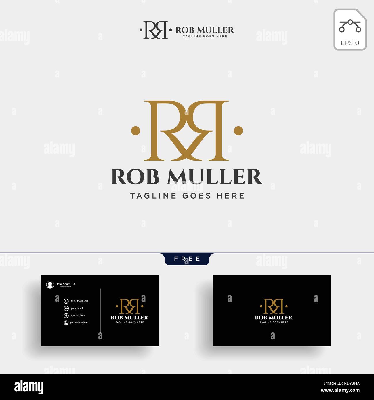 Lettera RM, R, m oro logo creativo template illustrazione vettoriale con scheda businesss Illustrazione Vettoriale
