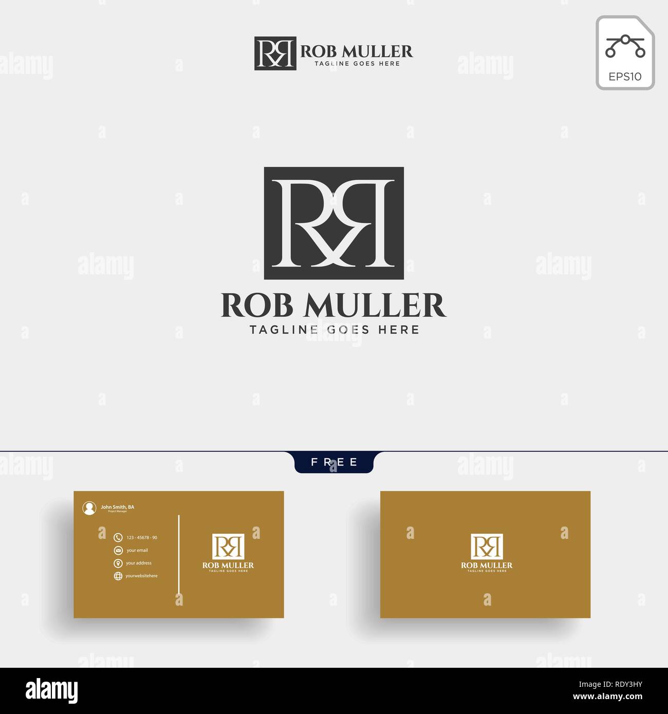 Lettera RM, R, m oro logo creativo template illustrazione vettoriale con scheda businesss Illustrazione Vettoriale