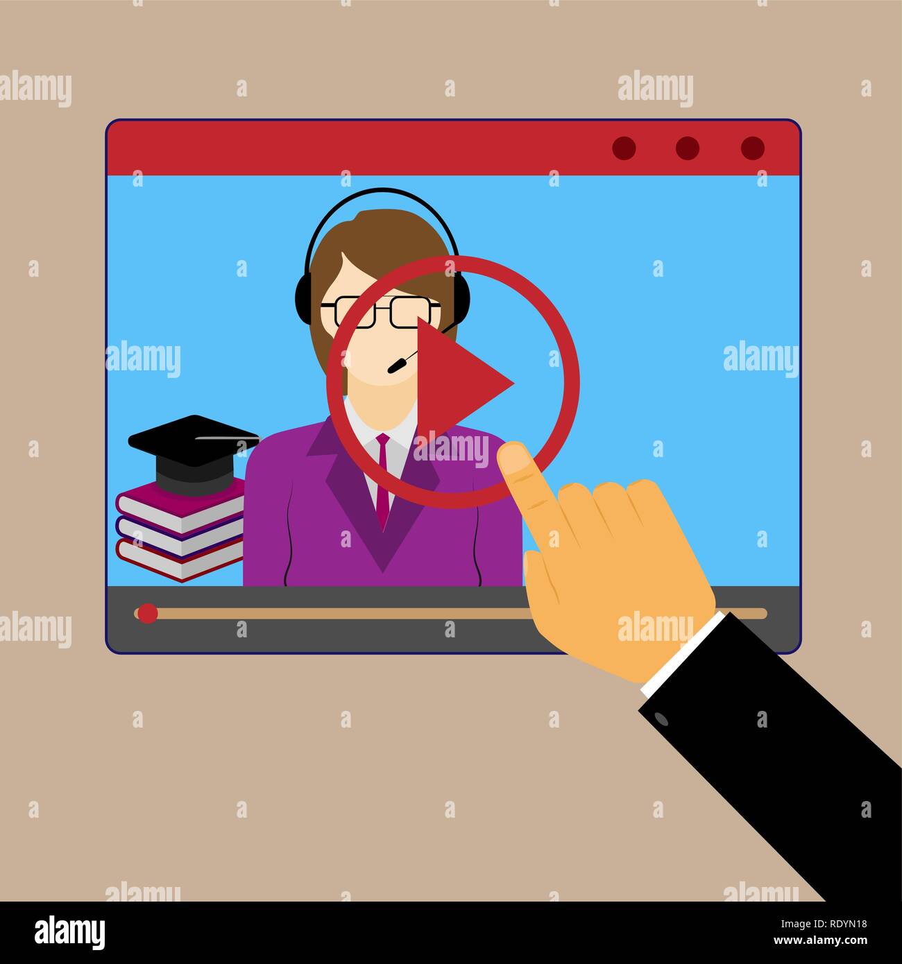 Maschio lato lancia un video tutorial con l'e-learning sul vostro tablet Illustrazione Vettoriale