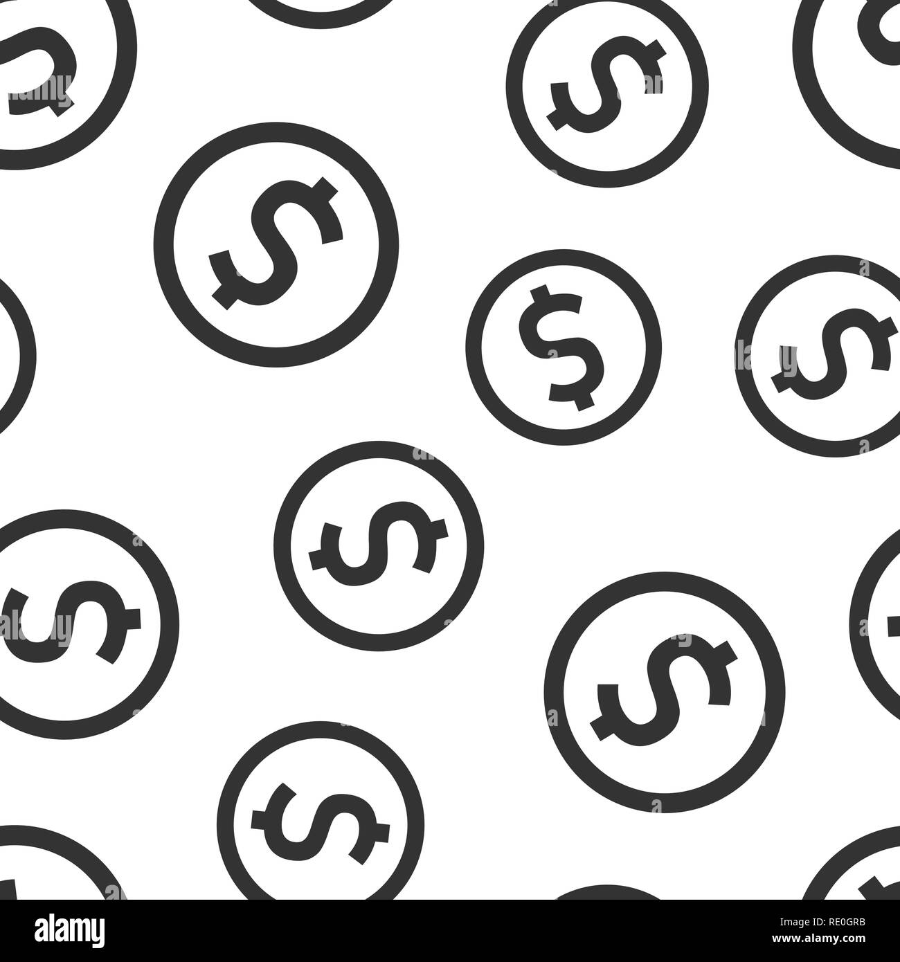 Monete icona stack seamless pattern sfondo. Dollar coin illustrazione vettoriale. Soldi impilati modello di simbolo. Illustrazione Vettoriale