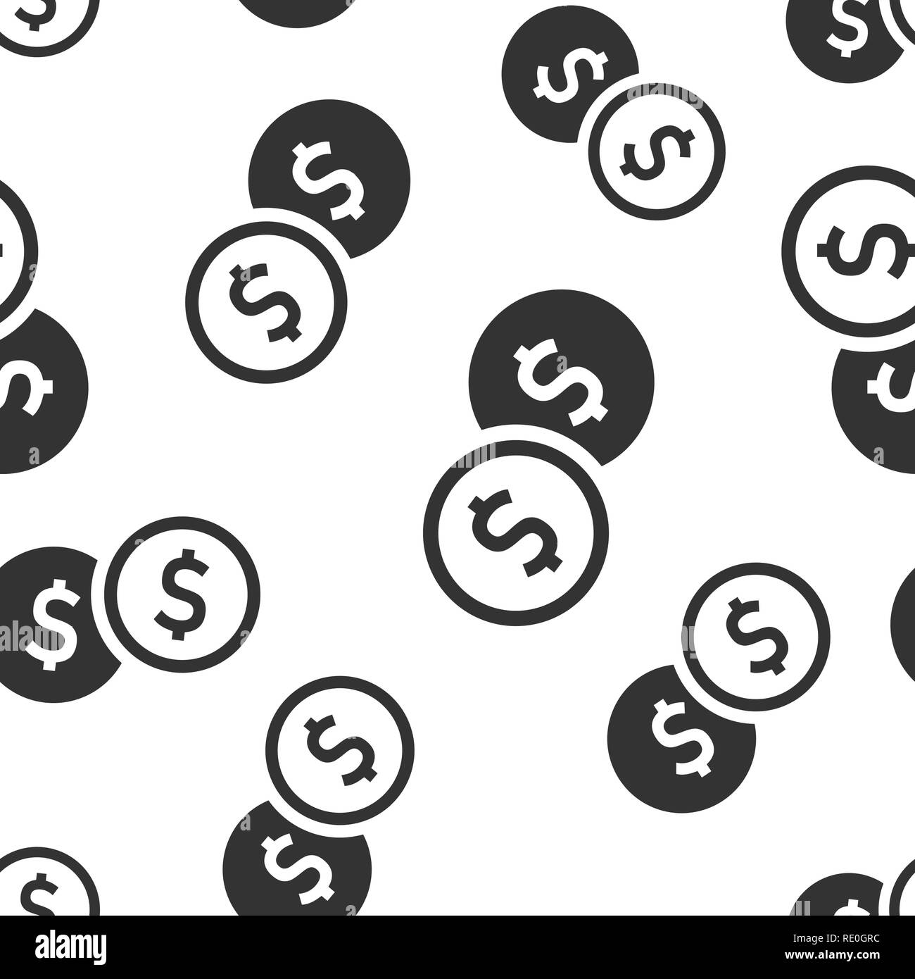 Monete icona stack seamless pattern sfondo. Dollar coin illustrazione vettoriale. Soldi impilati modello di simbolo. Illustrazione Vettoriale