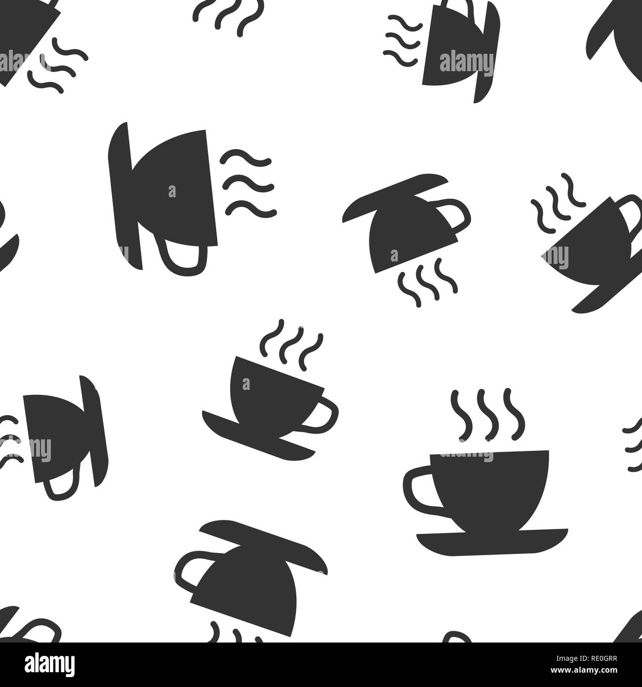 Caffè e tè tazza icona pattern seamless sfondo. Tazza da caffè illustrazione vettoriale. Bere modello di simbolo. Illustrazione Vettoriale