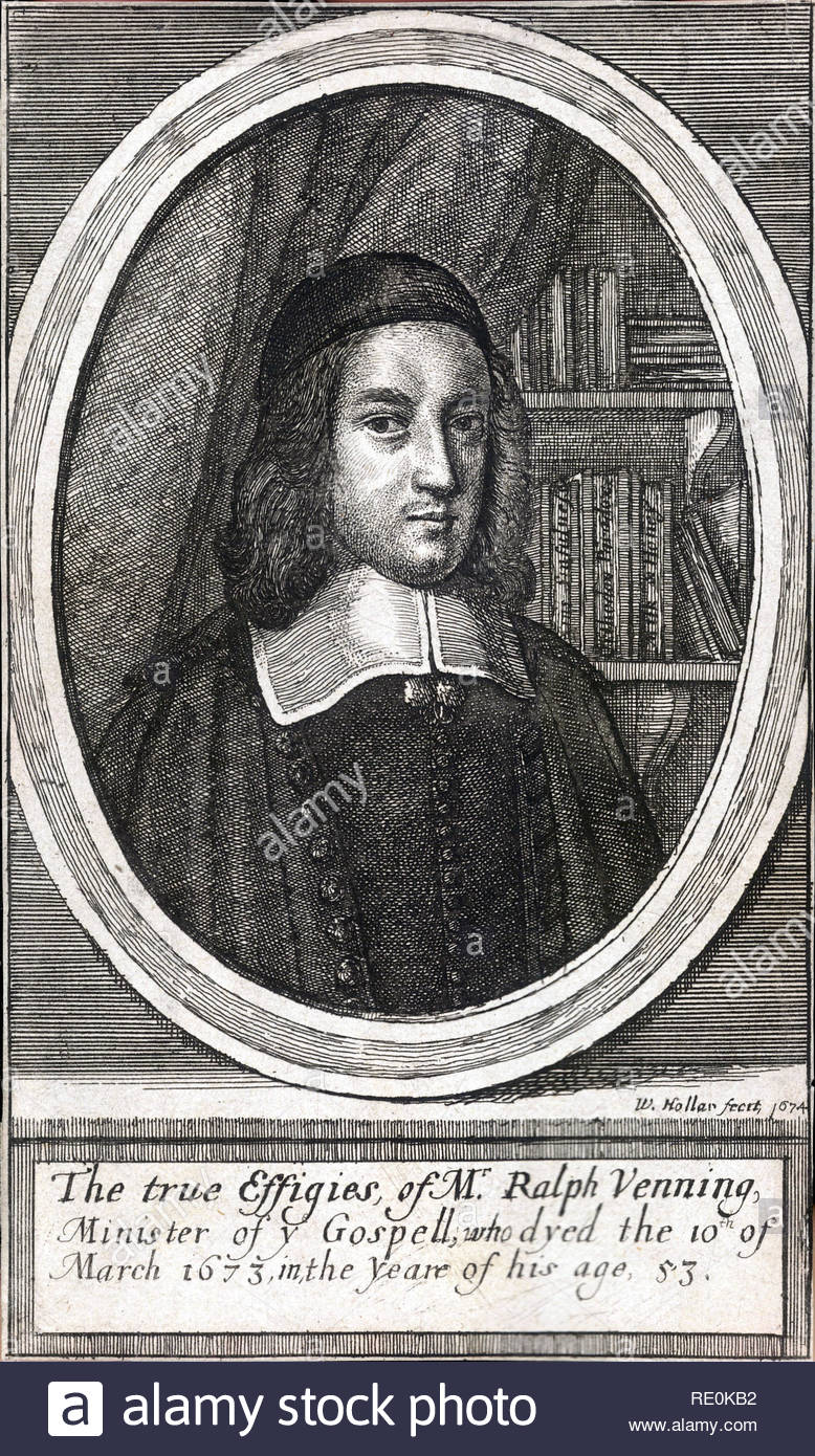 Ralph Venning ritratto, 1621 - 1673 o 1674, era un inglese non conformista Christian, attacco da incisore boemo Wenceslaus Hollar da 1600s Foto Stock