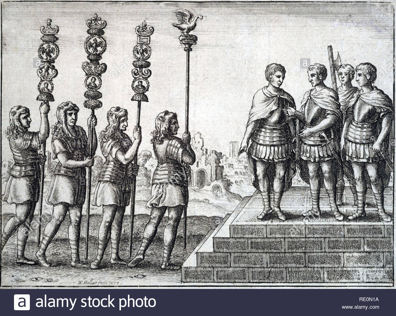 I soldati romani, attacco da incisore boemo Wenceslaus Hollar dal 1653 Foto Stock