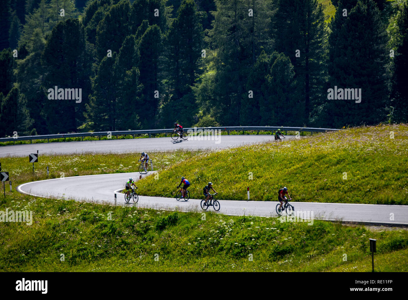 Alto Adige, Trentino, panorama di montagna al Passo Gardena, Passo di montagna nelle Dolomiti altoatesine, mountain pass SS243, Foto Stock