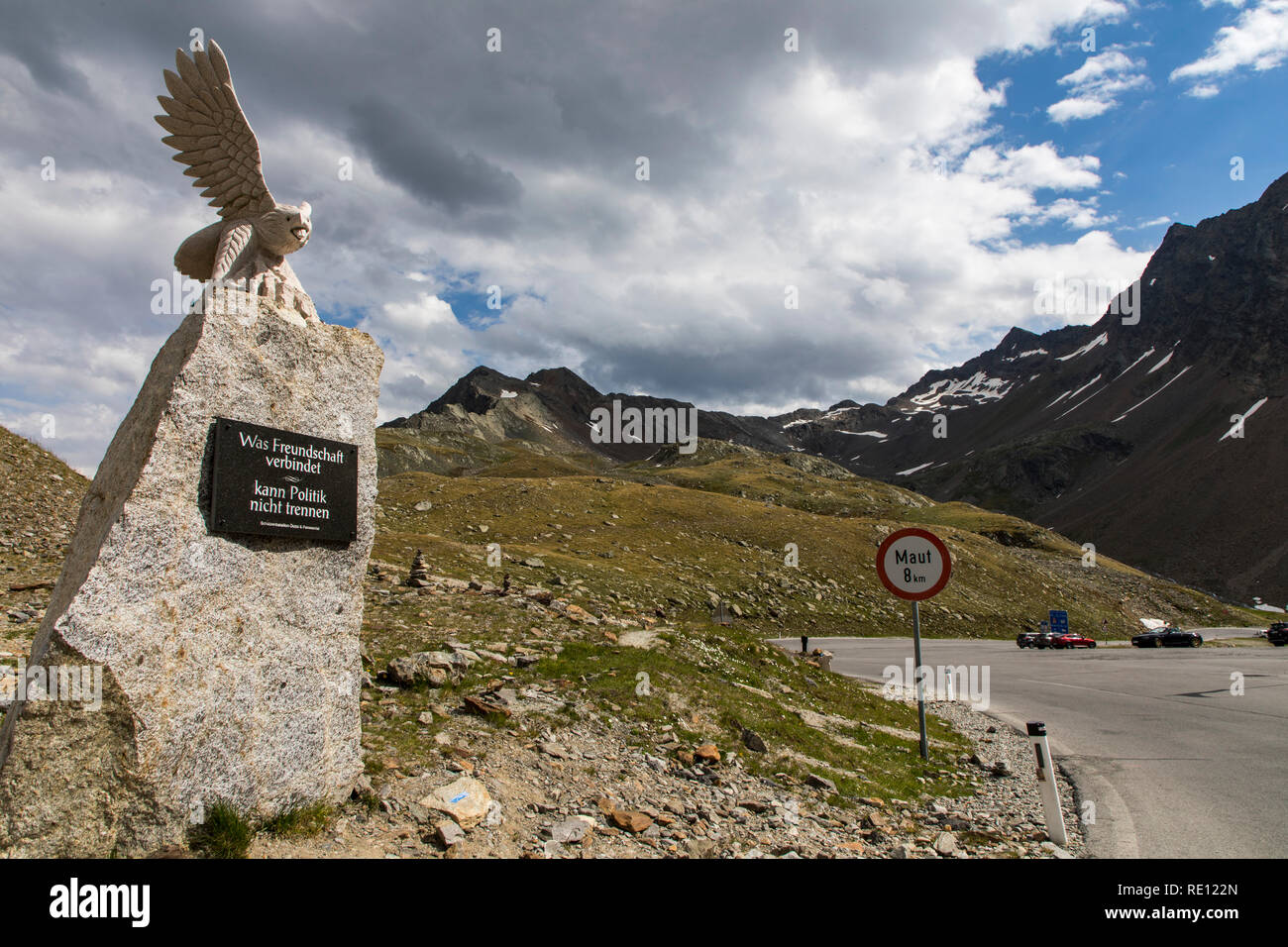 Passo Rombo Border pass , tra Italia e Austria, Passo Rombo alta Alpine road, pass a 2474 metri di altitudine, pass road, Foto Stock