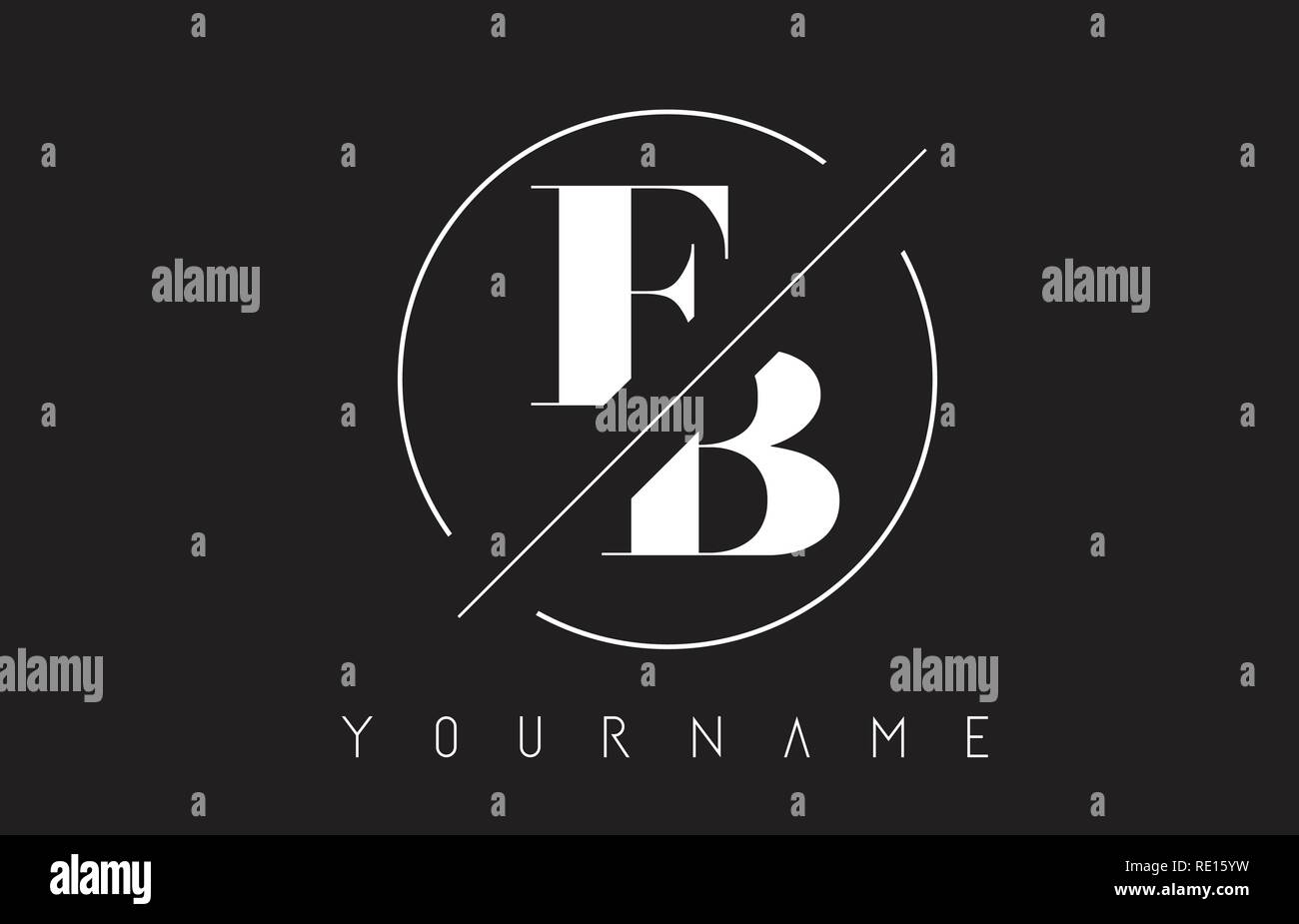 FB Lettera con logo tagliato ed intersecata Design e cornice rotonda illustrazione vettoriale Illustrazione Vettoriale