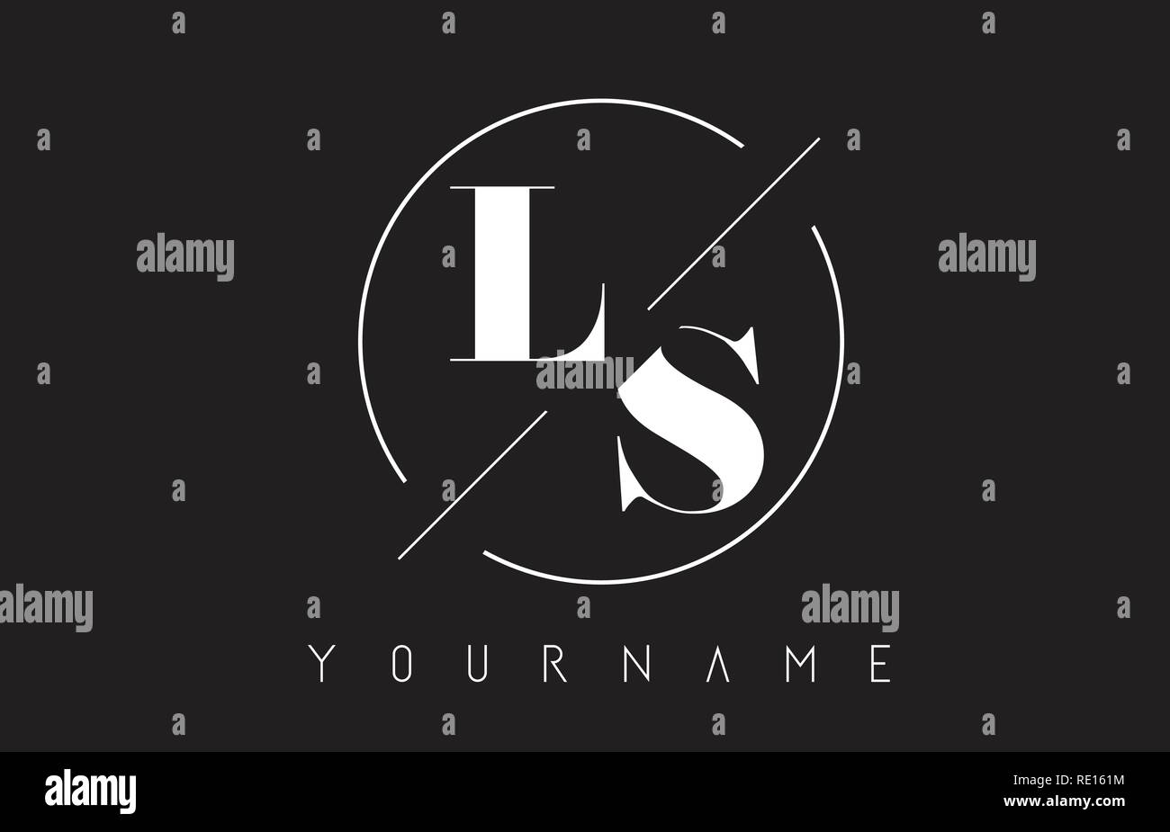 Lettera di LS con il logo tagliato ed intersecata Design e cornice rotonda illustrazione vettoriale Illustrazione Vettoriale