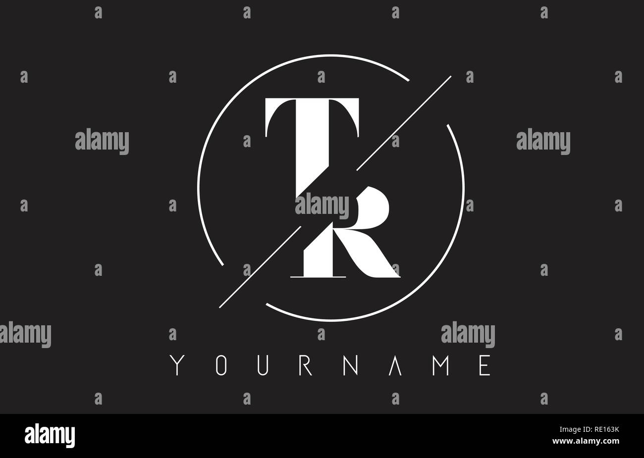 TR Lettera con logo tagliato ed intersecata Design e cornice rotonda illustrazione vettoriale Illustrazione Vettoriale
