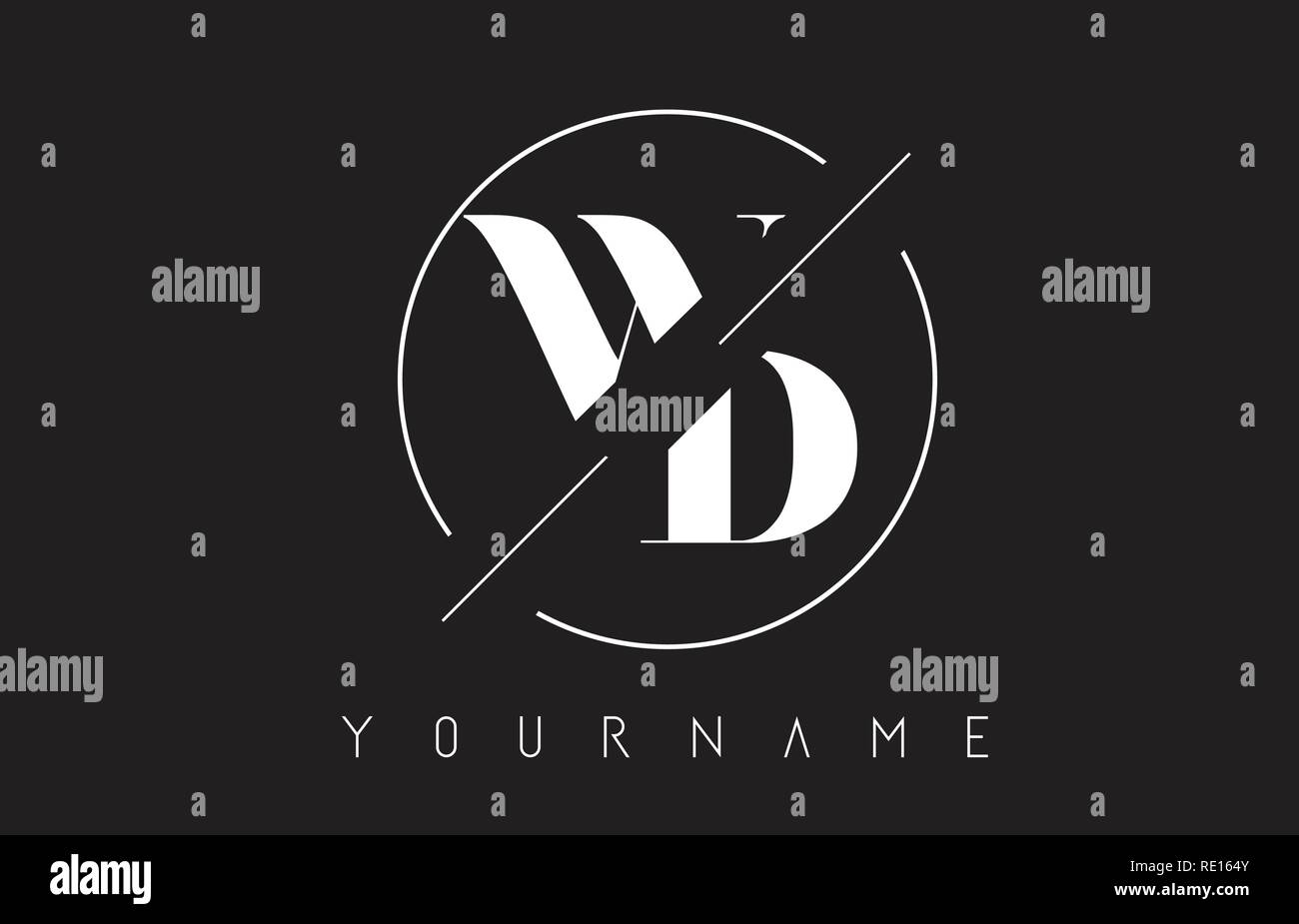 Lettera di WD Logo con tagliato ed intersecata Design e cornice rotonda illustrazione vettoriale Illustrazione Vettoriale