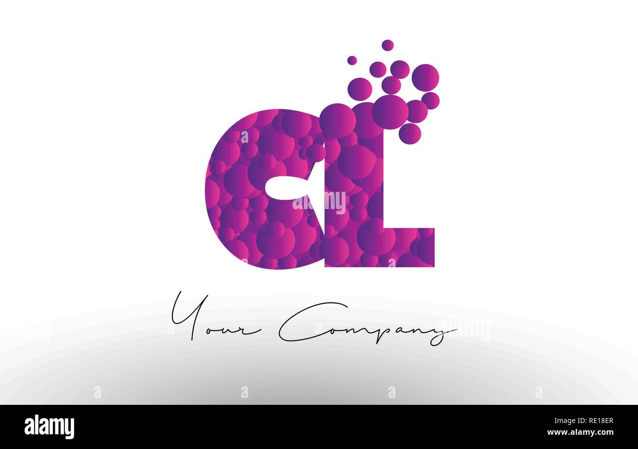 CL C L punti lettera Logo con Rosa viola bolle di Magenta vettore di texture. Illustrazione Vettoriale
