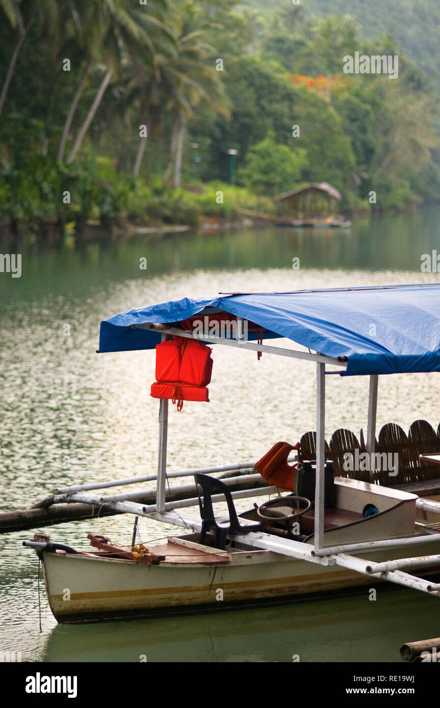 Gite in barca sul fiume Loboc. Loboc Bohol. Imbarcazione da diporto sul fiume Loboc, Bohol, Filippine Foto Stock