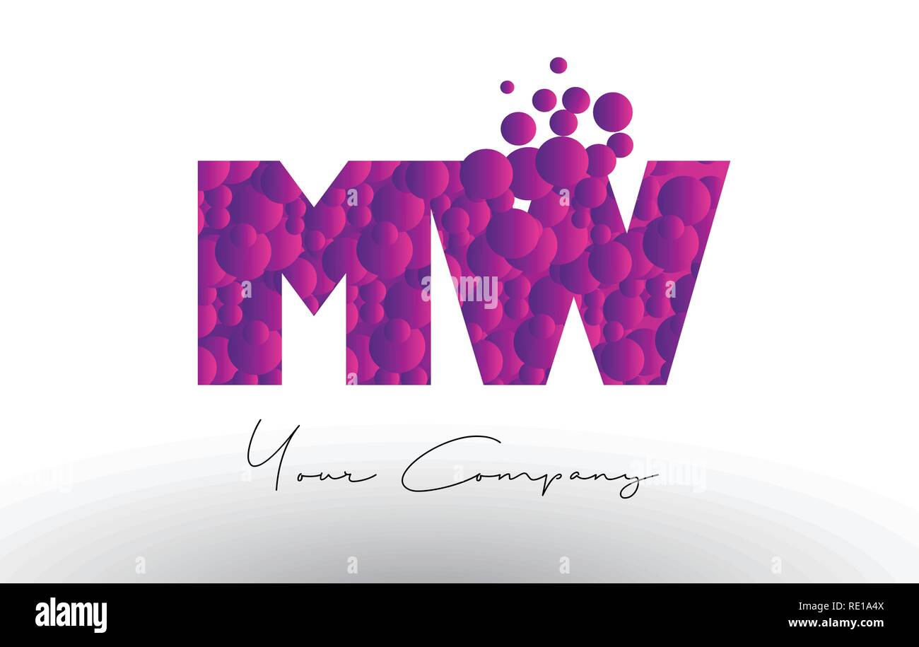 MW M W punti lettera Logo con Rosa viola bolle di Magenta vettore di texture. Illustrazione Vettoriale