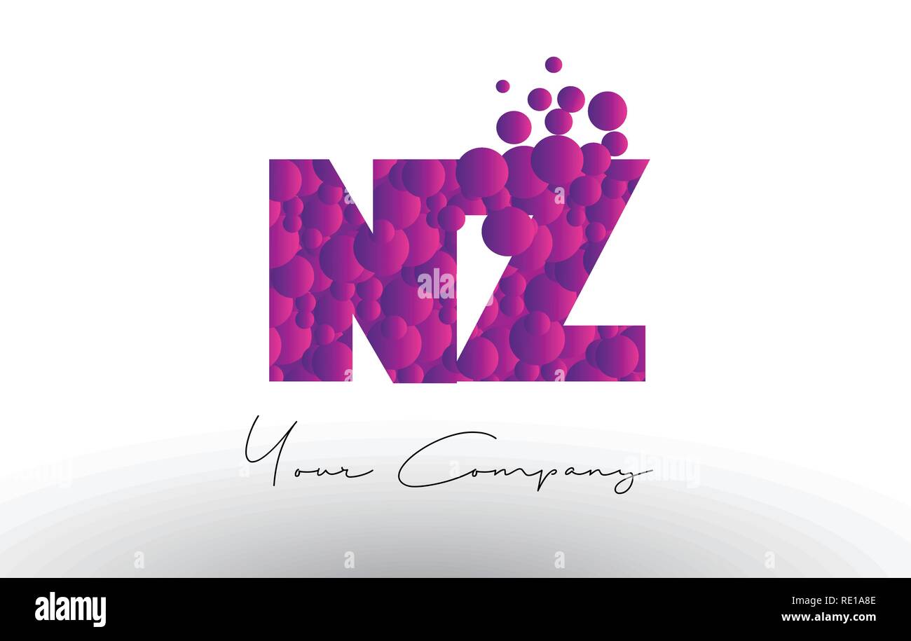 NZ N Z I PUNTI Lettera Logo con Rosa viola bolle di Magenta vettore di texture. Illustrazione Vettoriale