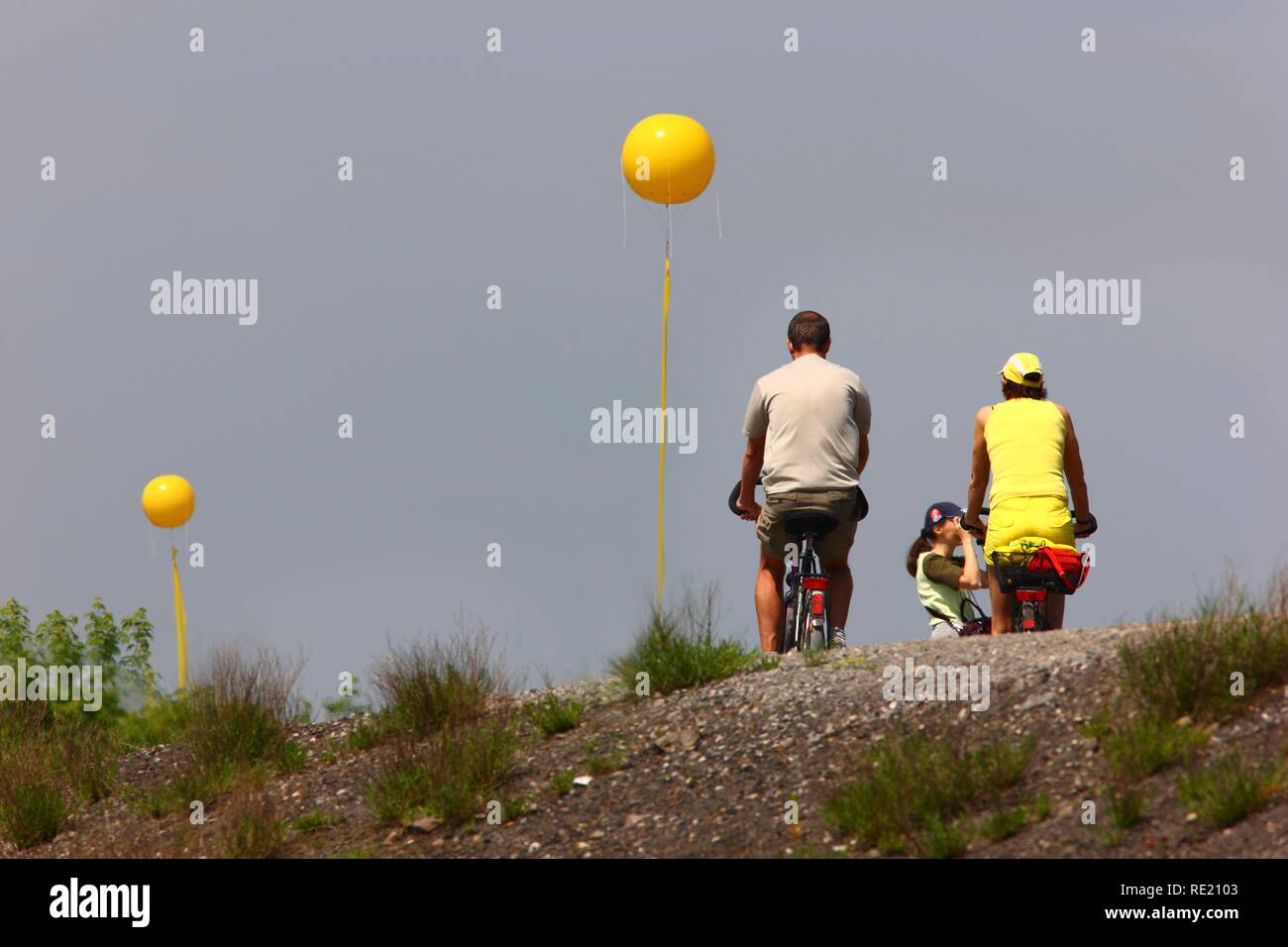 Progetto Schachtzeichen, miniera di segni di albero, arte evento, capitale europea della cultura, la Ruhr 2010, 311 palloncini gialli mark ex Foto Stock