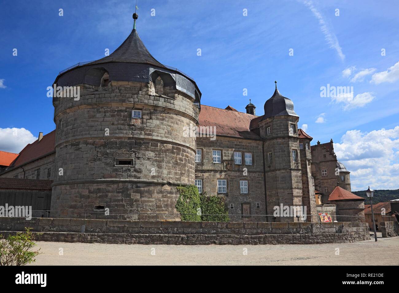 Torre di spessore della veste Rosenberg Castello, Kronach, Alta Franconia, Bavaria Foto Stock