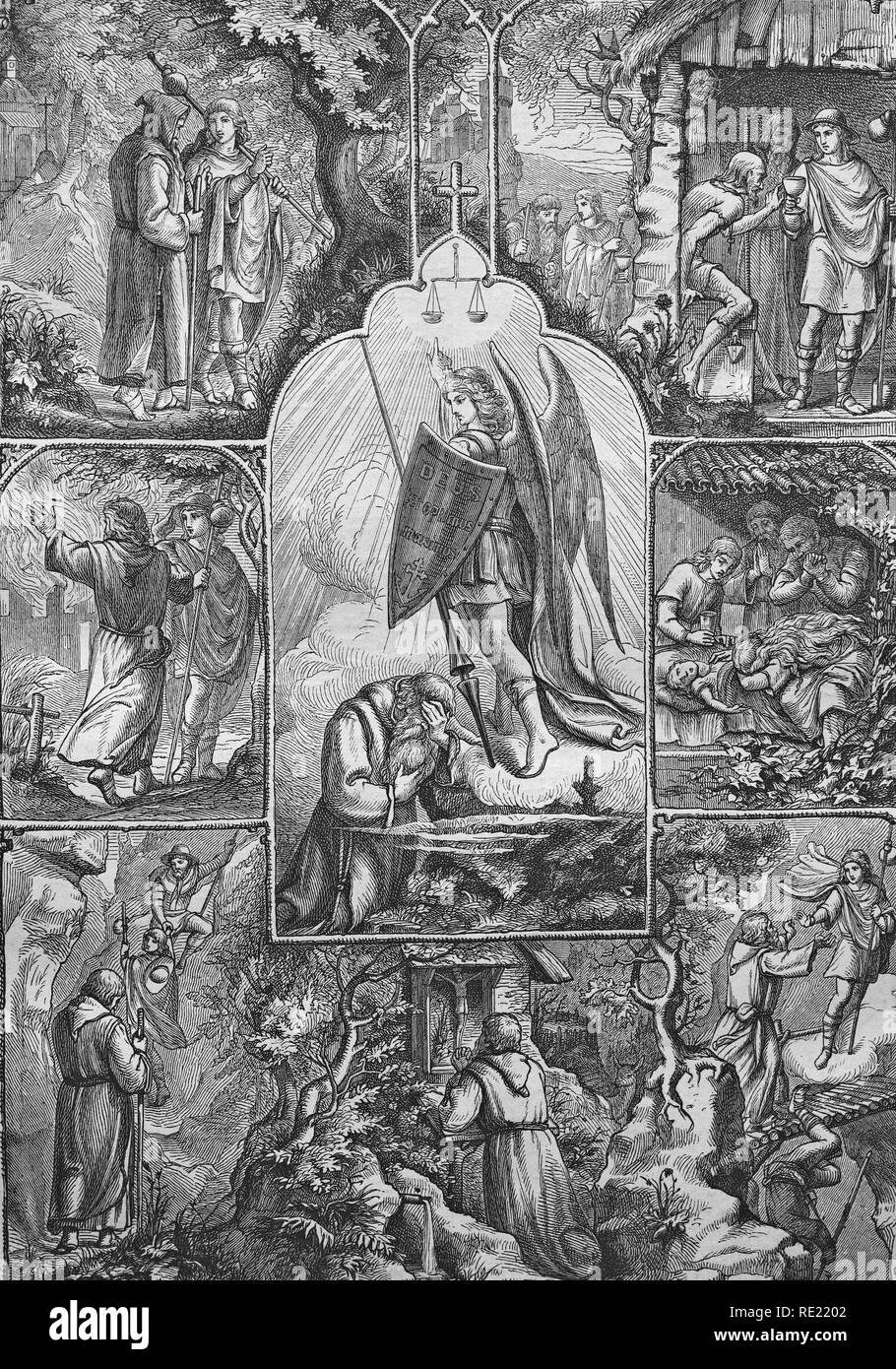 I misteri della divina provvidenza, storica incisione in acciaio da 1860 Foto Stock