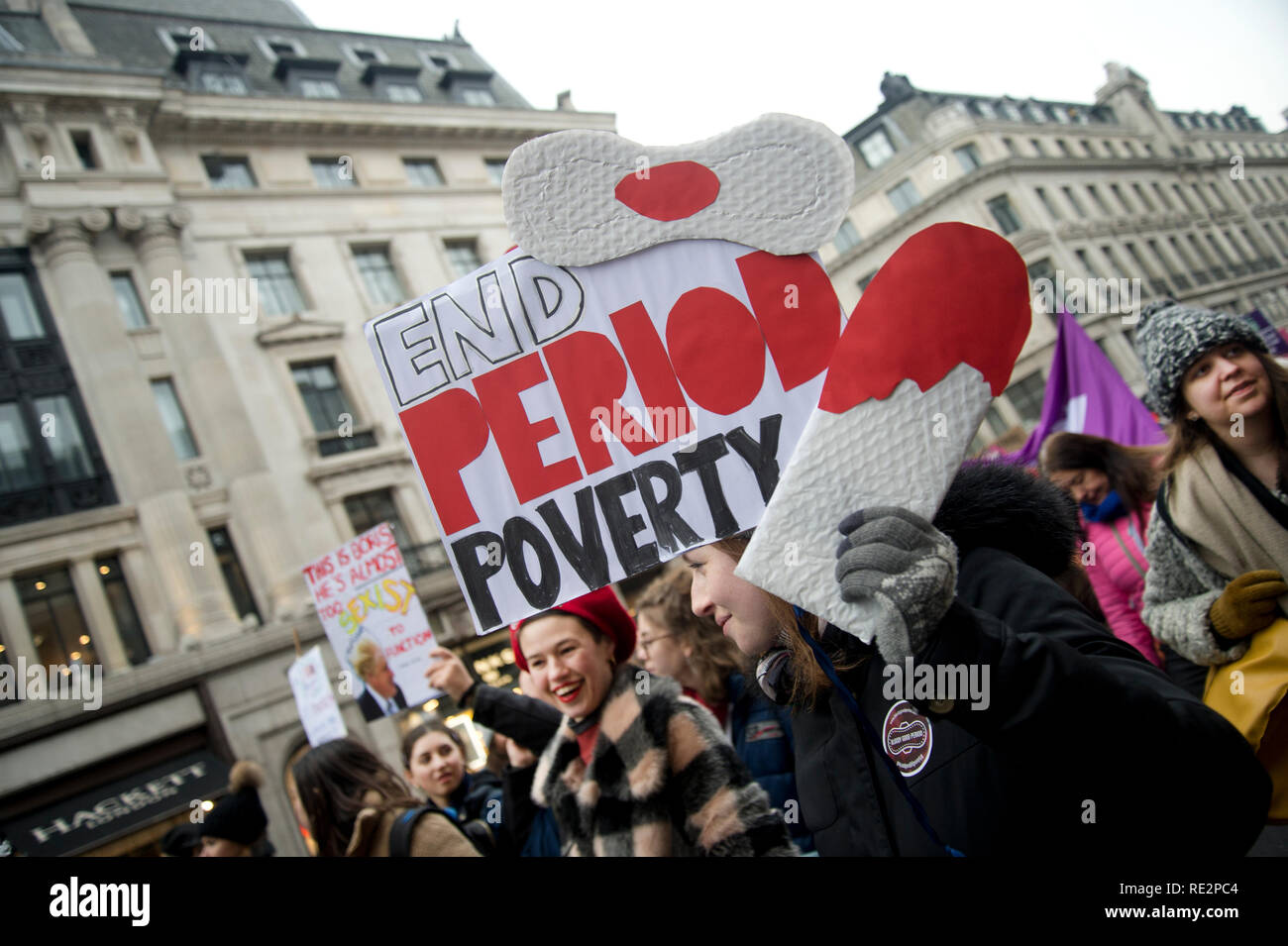 Londra, Regno Unito. Il 19 gennaio 2019. Londra donna marzo, parte di un tutto il mondo protesta contro la violenza contro le donne e gli effetti di austerità Credito: Jenny Matthews/Alamy Live News Foto Stock