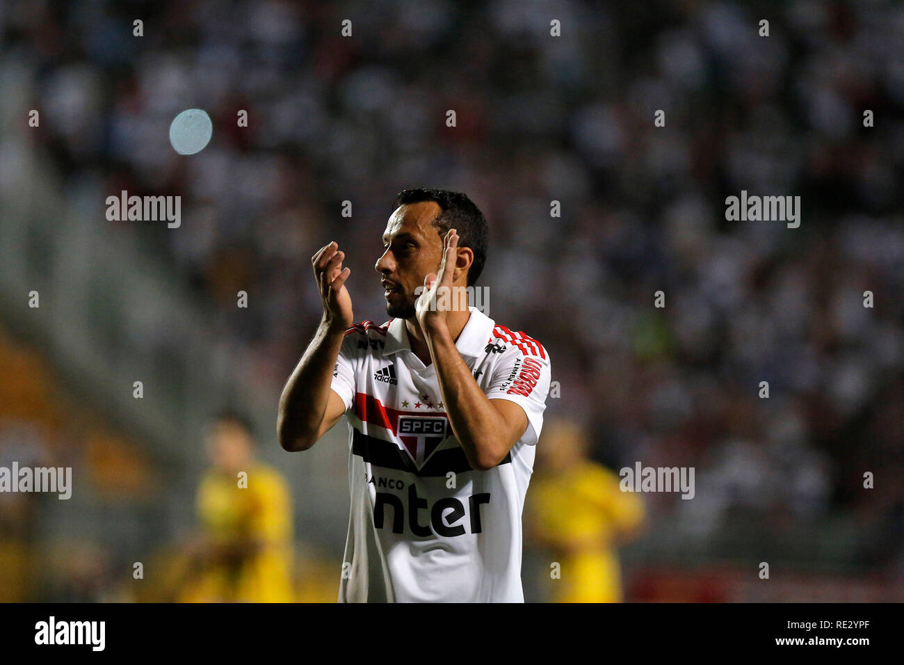 Sao Paulo, Brasile. 19 gen 2019. Paulista 2019, Sao Paulo vs Mirassol - player Nene da Sao Paulo durante una partita contro il Mirassol presso lo stadio Pacaembu per il Paulista 2019 campionato. Foto: Daniel Vorley / AGIF Credito: AGIF/Alamy Live News Foto Stock