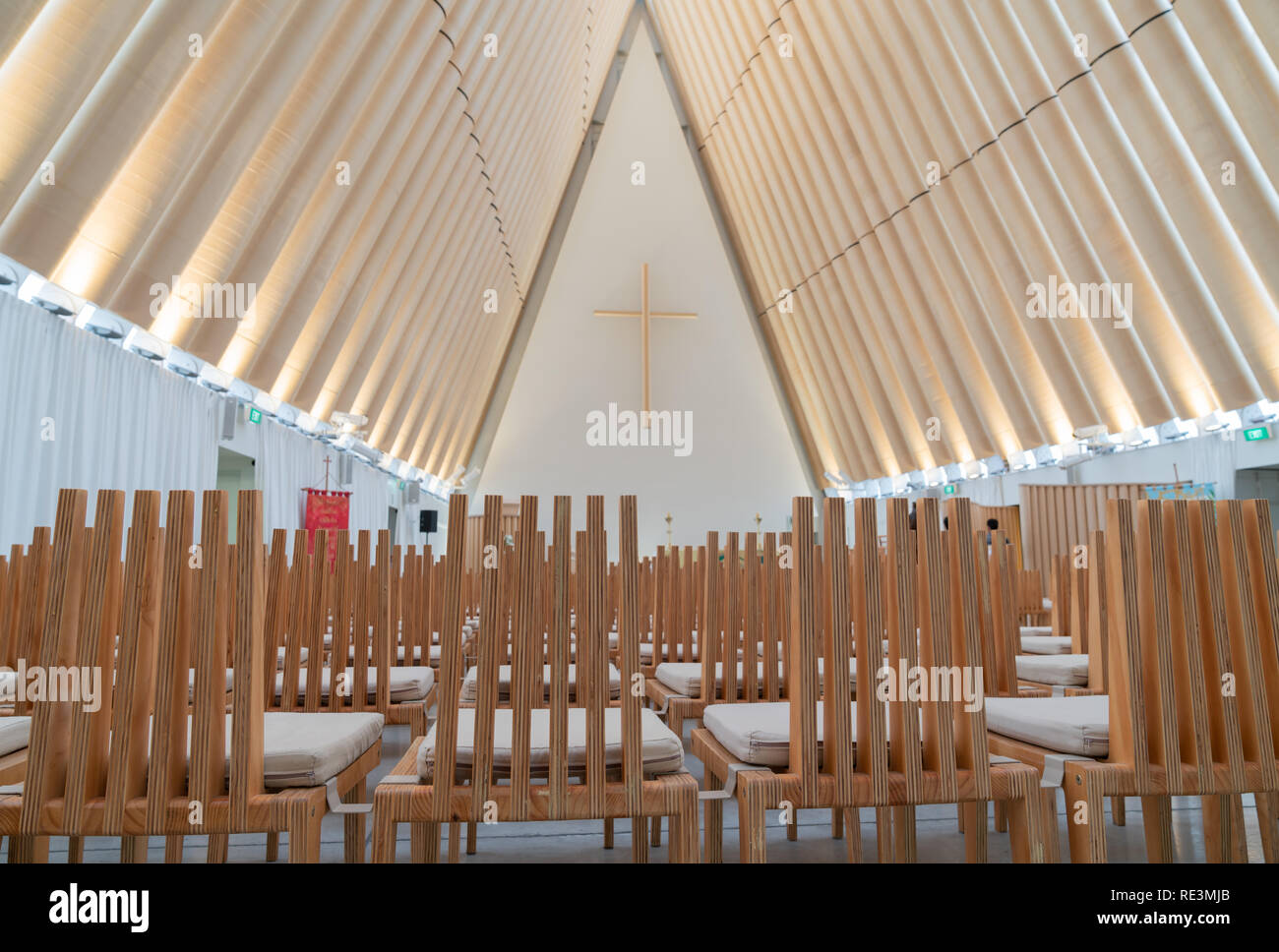 Architettura creativa per edificio temporaneo della chiesa a seguito di terremoti di Christchurch in Nuova Zelanda. Cartone Cattedrale Anglicana Foto Stock