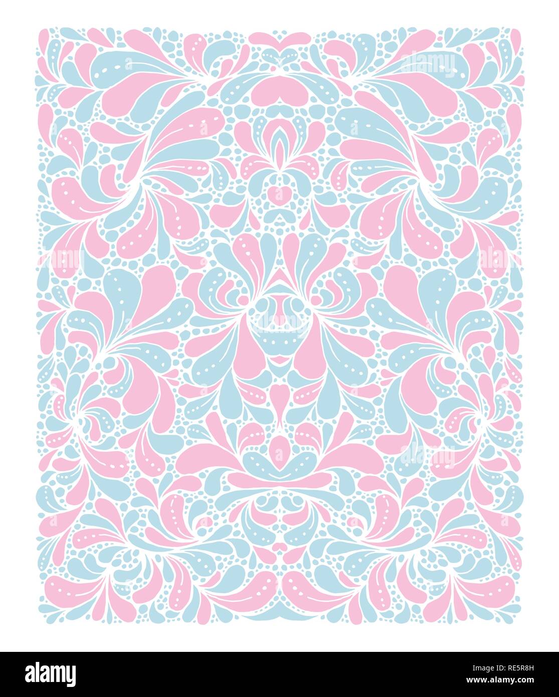 Quarzo rosa e serenità colori alla moda dell'anno 2016 nel modello. Doodle ornamento di stile con elementi floreali. Per tessuto o il progetto di stampa Illustrazione Vettoriale