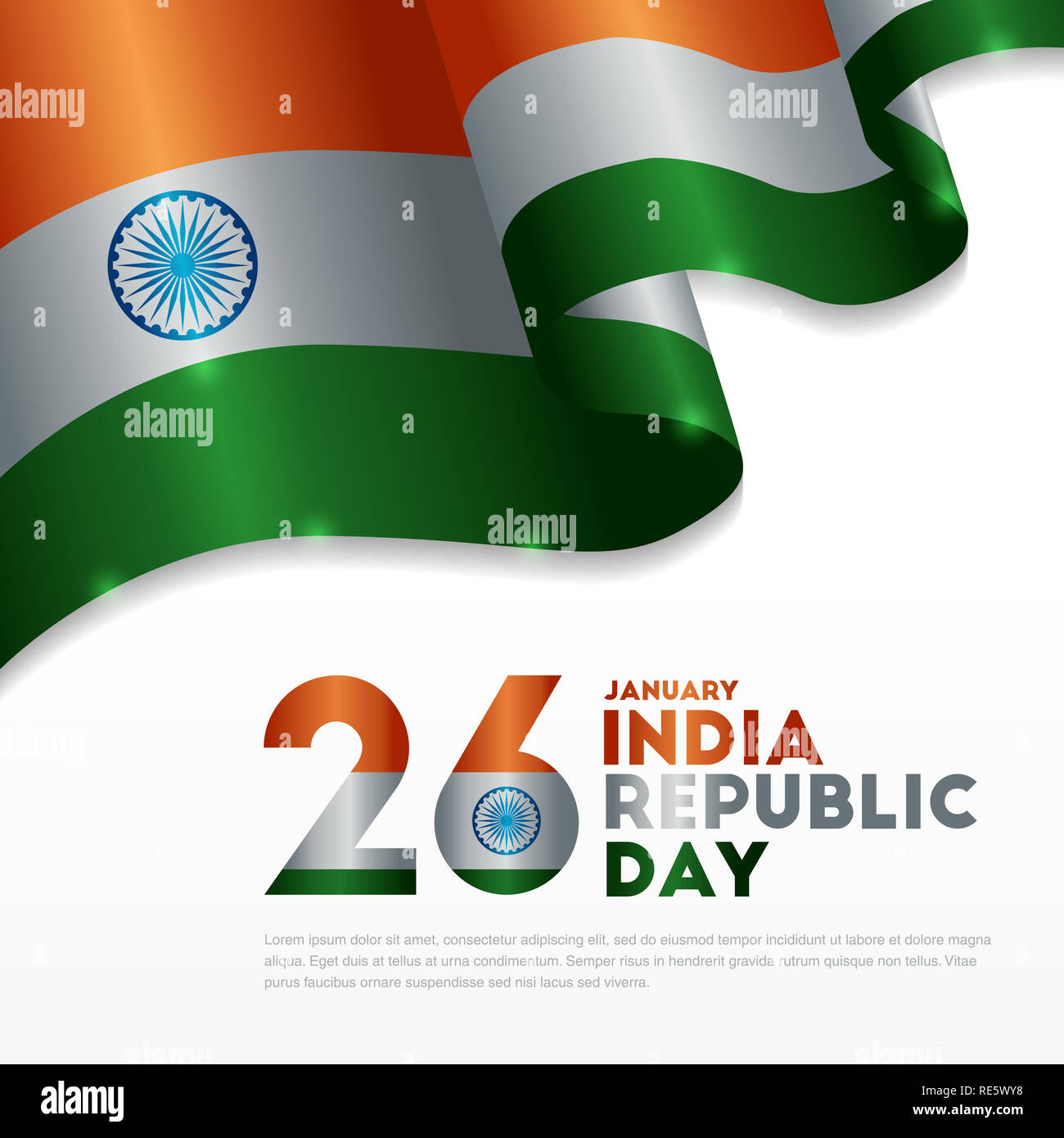 Illustrazione di Felice Repubblica indiana day celebrazione un poster o un banner di sfondo, bandiera dell'india, il 26 gennaio, giorno di indipendenza Foto Stock