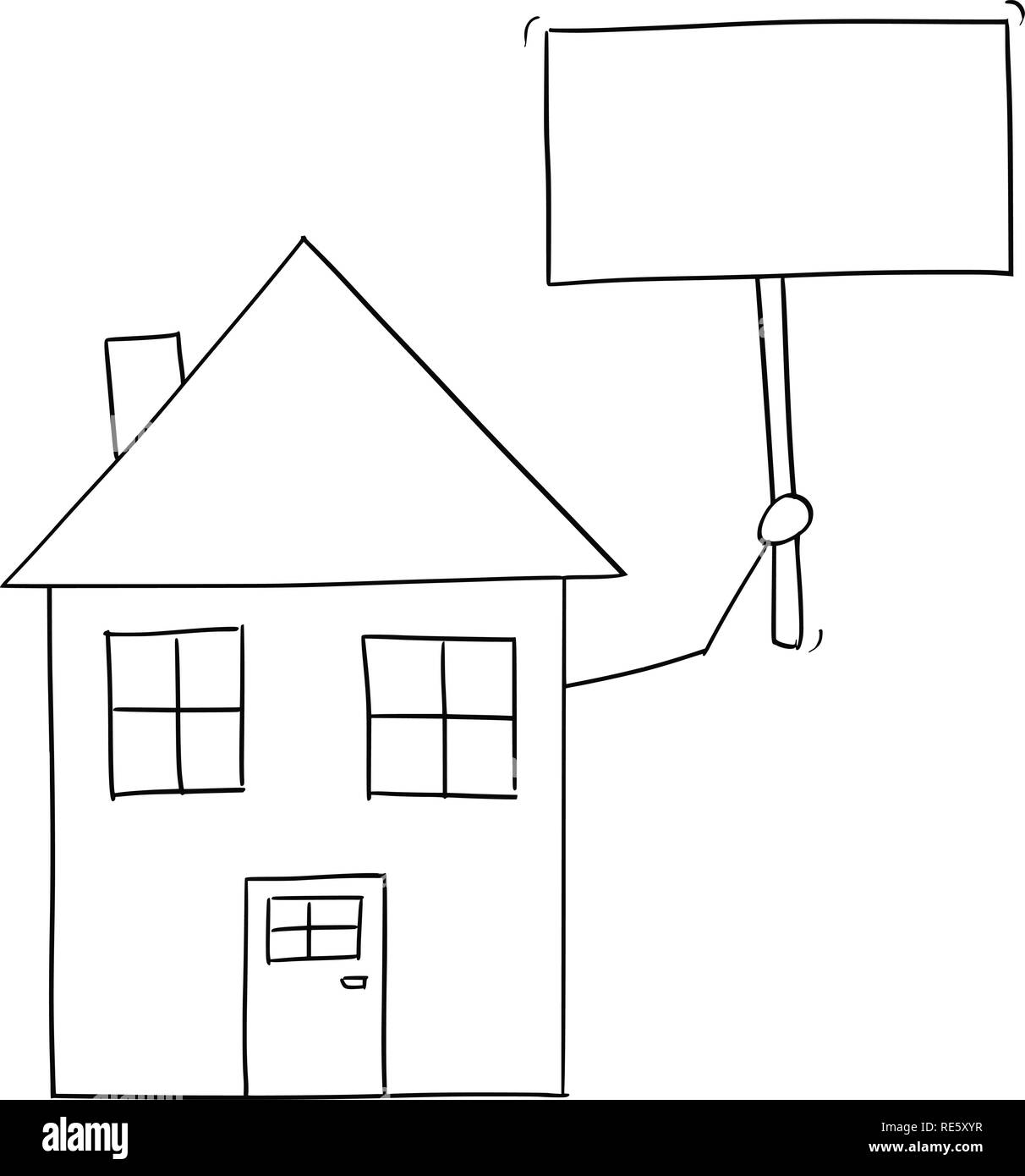 Disegno animato di casa famiglia azienda segno vuoto Illustrazione Vettoriale