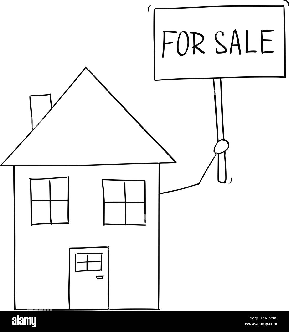 Disegno animato di casa famiglia azienda per vendere il segno Illustrazione Vettoriale