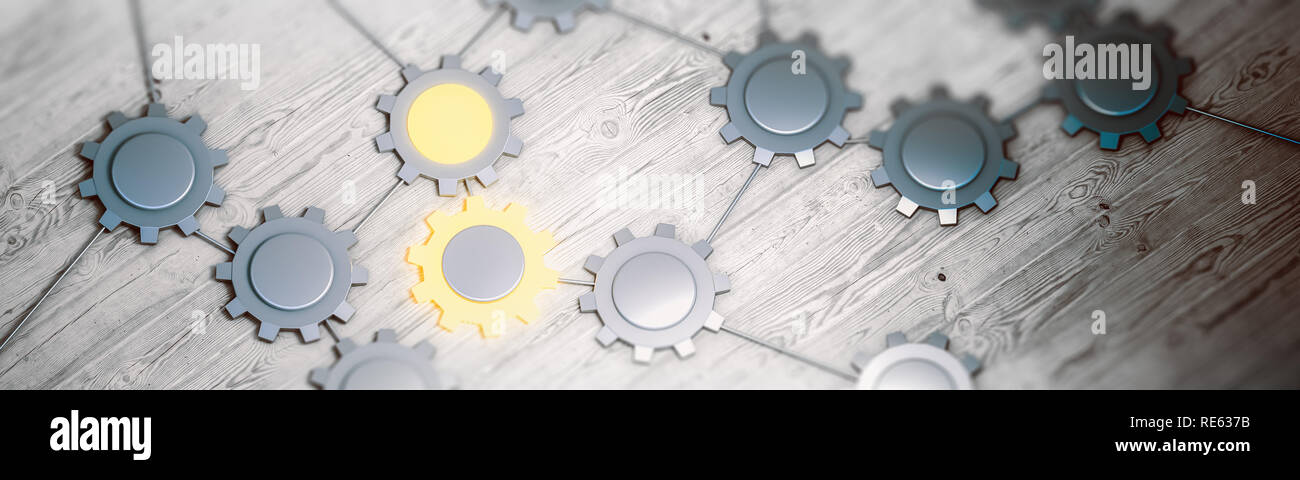 Ingranaggi di concetto di connessione 3d rendering Foto Stock