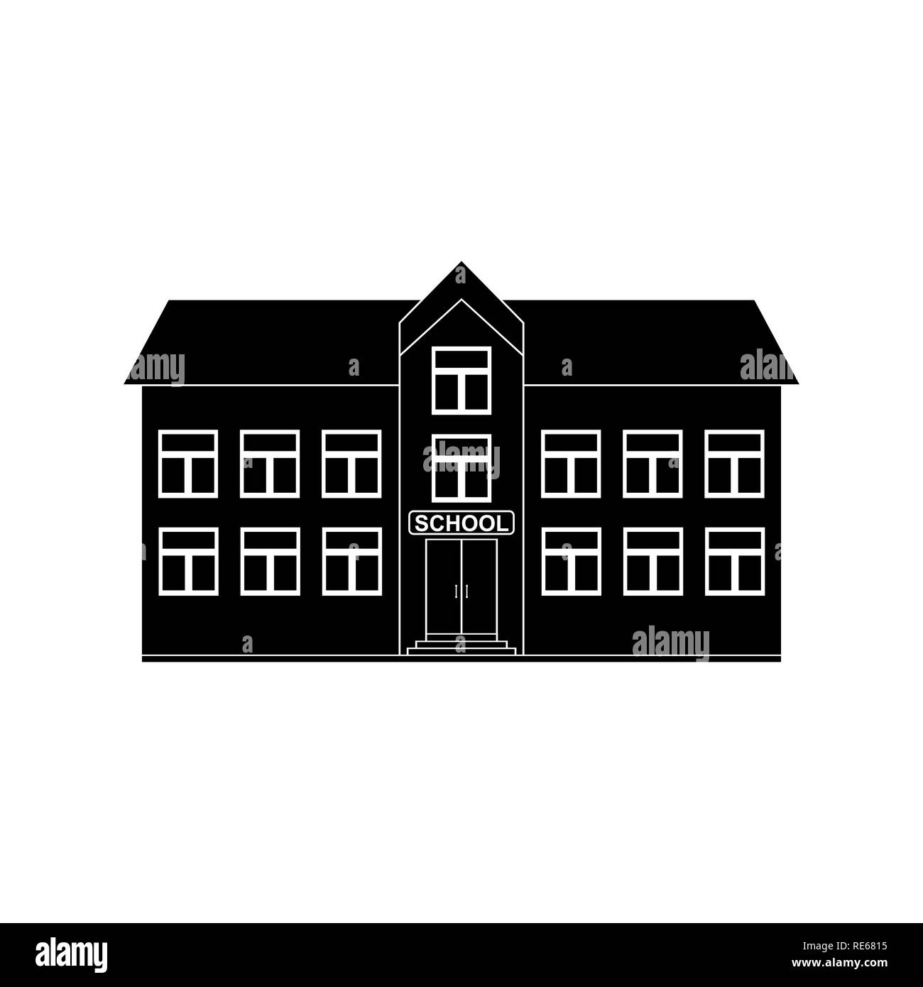 Semplice edificio icona con la scuola iscrizione Illustrazione Vettoriale