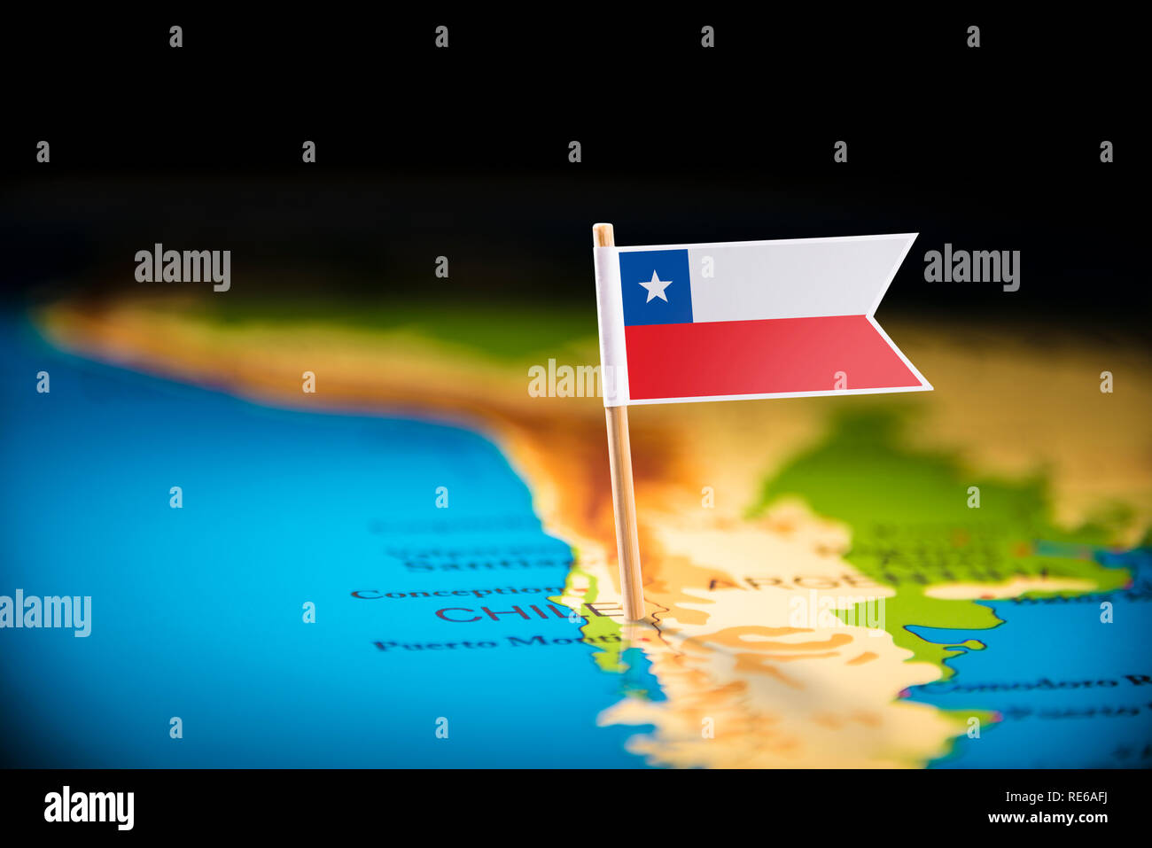 Il Cile marcati con un contrassegno sulla mappa Foto Stock