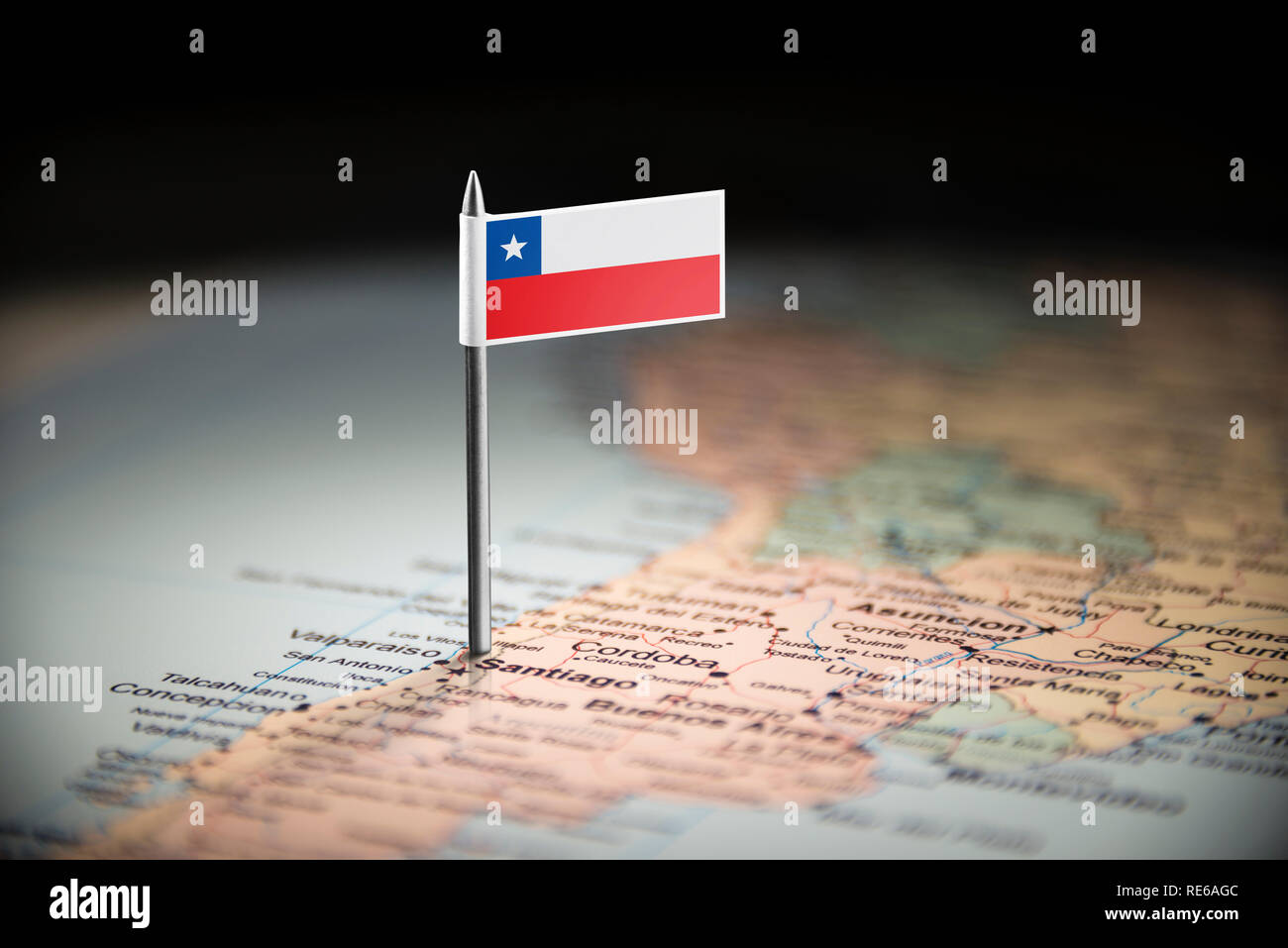 Il Cile marcati con un contrassegno sulla mappa Foto Stock
