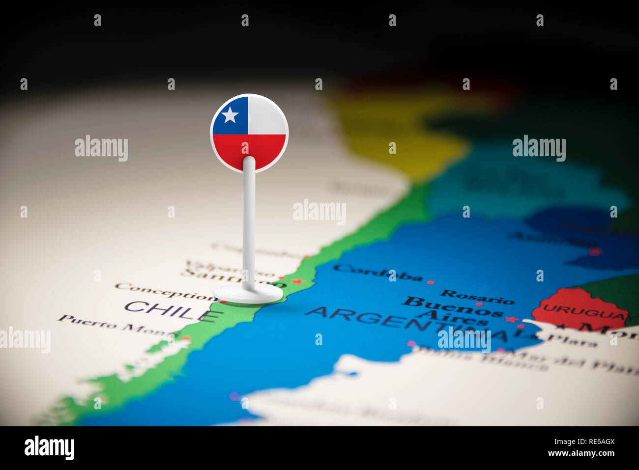 Il Cile marcati con un contrassegno sulla mappa Foto Stock