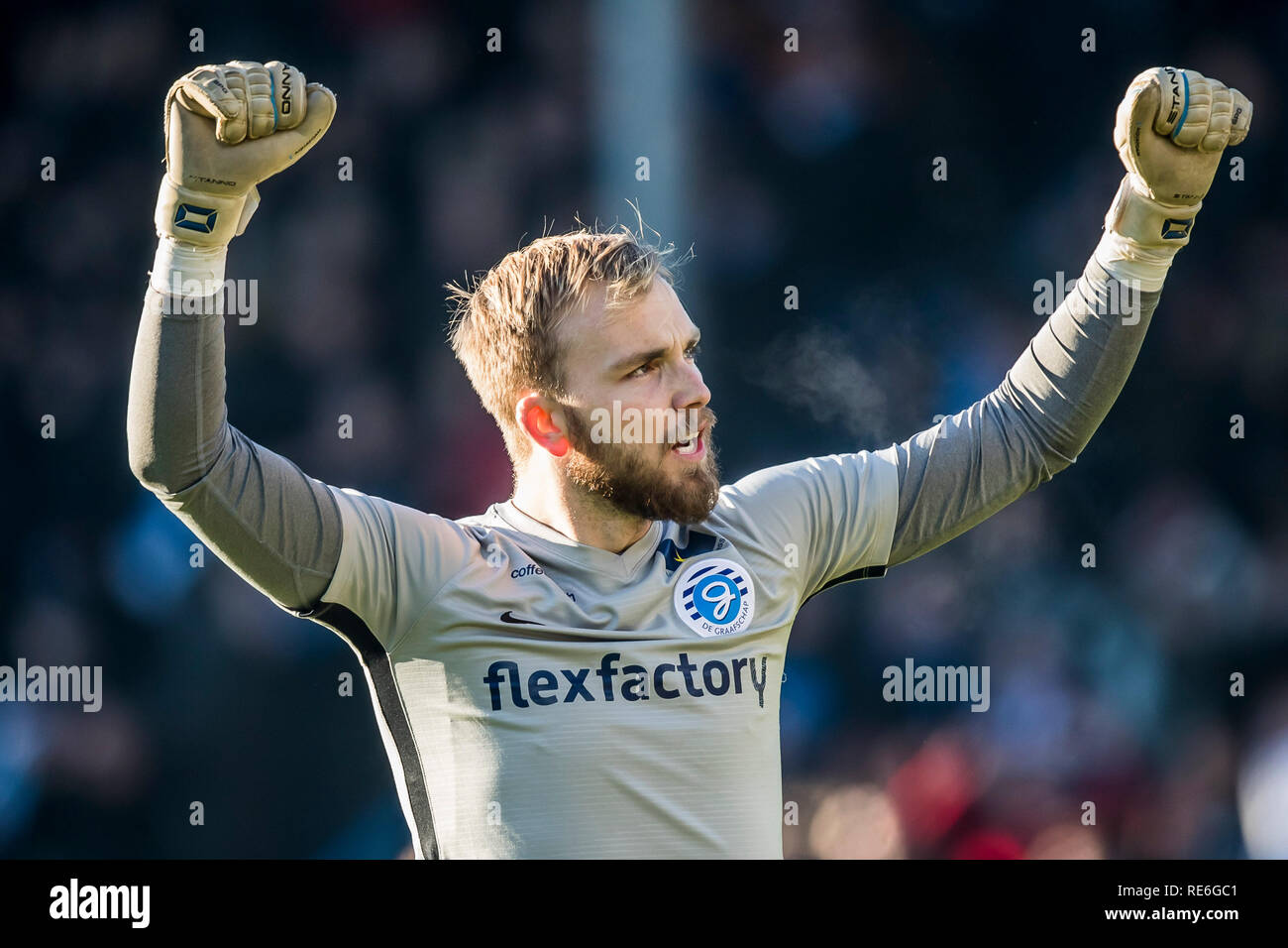 DOETINCHEM, de Graafschap - Fortuna Sittard, 20-01-2019, calcio Eredivisie olandese Stagione 2018 - 2019, Stadio de Vijverberg, de Graafschap portiere Hidde Jurjus celebra il 2-0 del suo team Foto Stock