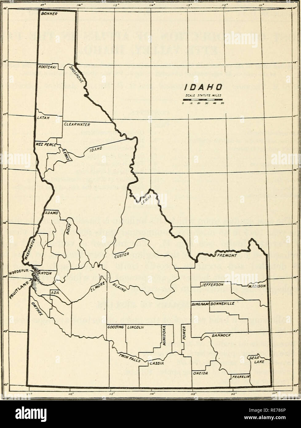 . Il costo di produzione di mele nella valle Payette, Idaho : uno studio dettagliato del costo attuale fattori implicati nel mantenimento di frutteti e la gestione delle colture su 38 rappresentante il cuscinetto frutteti, Payette nel quartiere Western Idaho. Le mele. 2 Bollettino 636 LT. S. Dipartimento di Agricoltura. Alla luce dei fatti ha sviluppato le seguenti conclusioni sono state tratte per quanto riguarda il business delle aziende agricole studiato: la stabilità dell'agricoltura di queste aziende è dovuta al fatto che il principale sono state sviluppate lungo più o meno linee diversificate.. Fig. 1. la mappa-sho-rc-ing Foto Stock