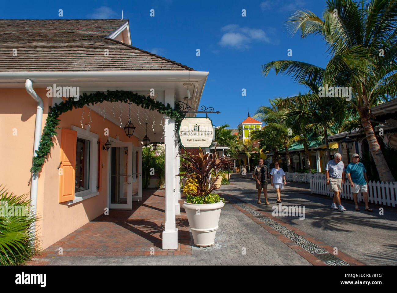 Negozi di lusso dell'Hotel Atlantis. Paradise Island, a Nassau, New Providence Island, Bahamas, dei Caraibi. Panorama di Atlantis hotel e Paradise Island. Foto Stock