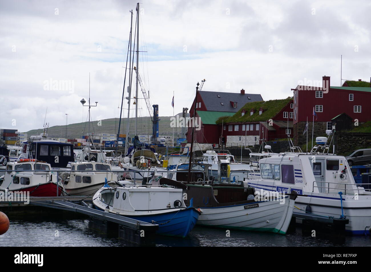 Torshavn Harbour per le isole Faerøer Foto Stock